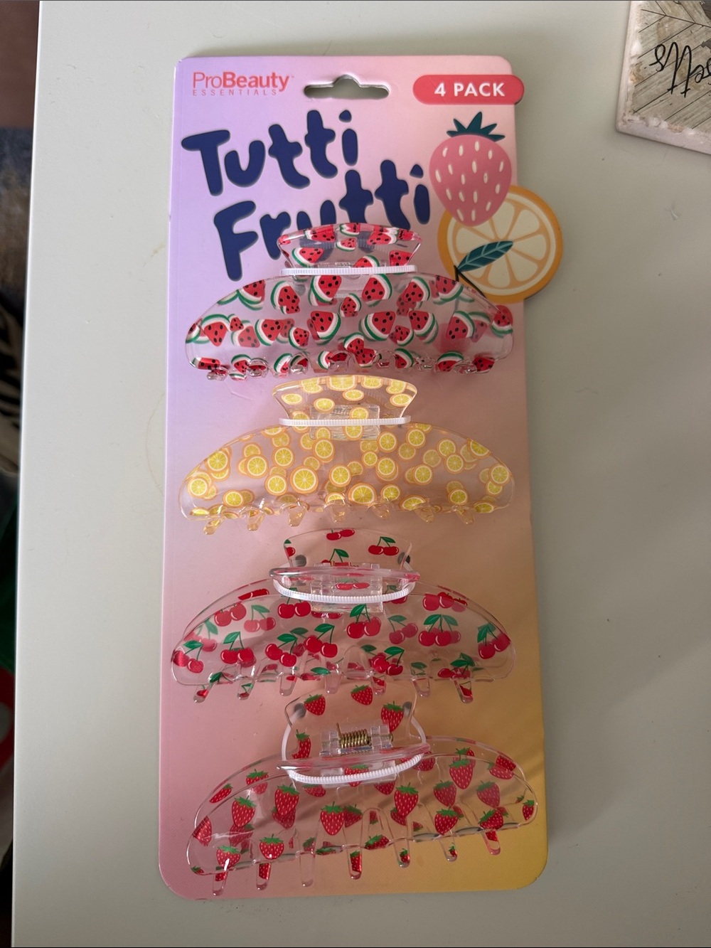 Large Tutti Frutti Fruit Print Hair Claw Clips - 4 Pack